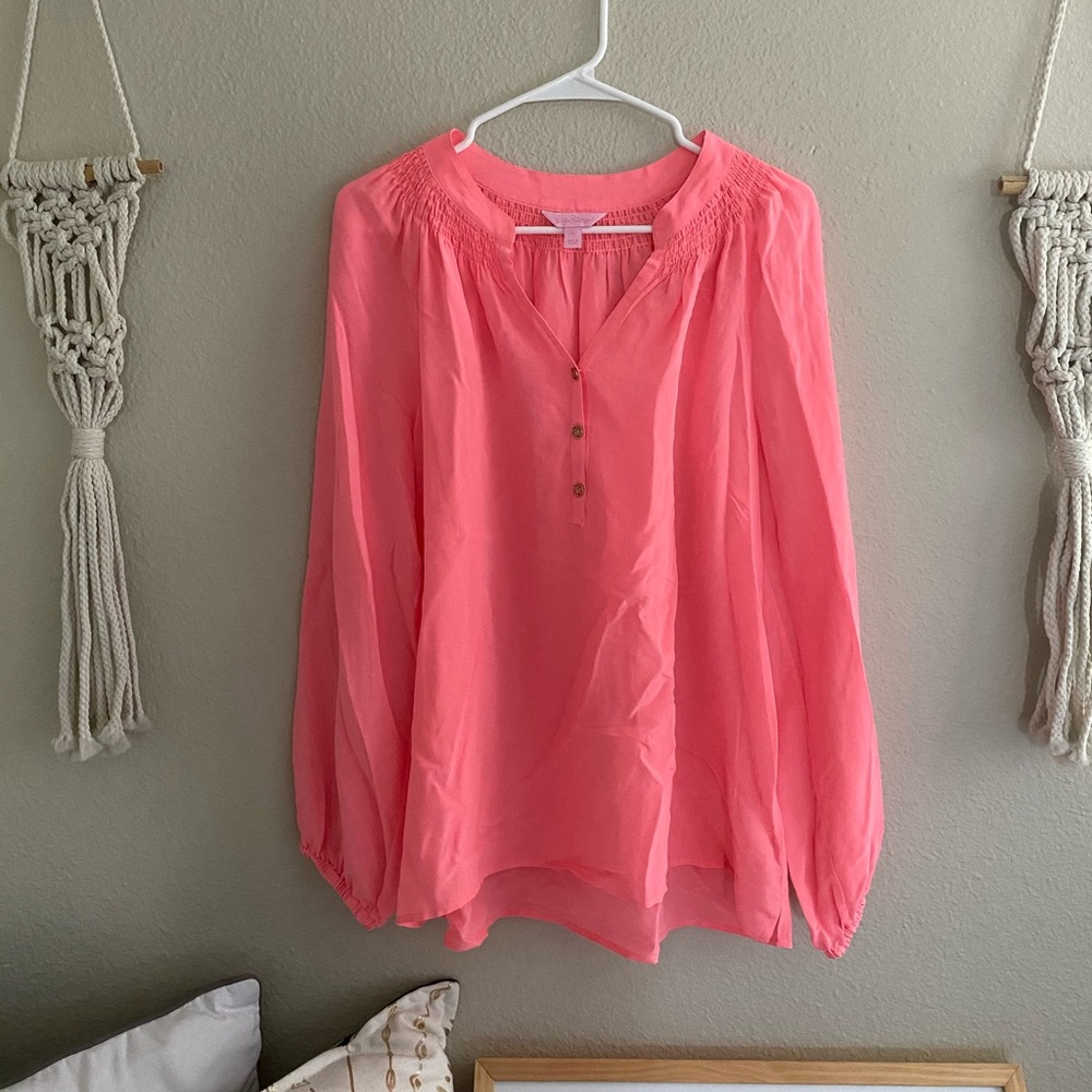 Lily Pulitzer Elsa Silk Coral Pink Top Large